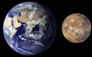 Größenvergleich Erde-Mars | Quelle: NASA/JPL/MSSS
