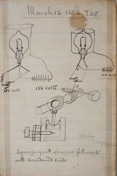 Skizze von Thomas Edison aus dem Jahr 1886: Glühlampen und eine Vakuumpumpe. Die Fähigkeit, sich zeichnerisch auszudrücken, gilt als eine der Quellen für Erfindungserfolge von Edison